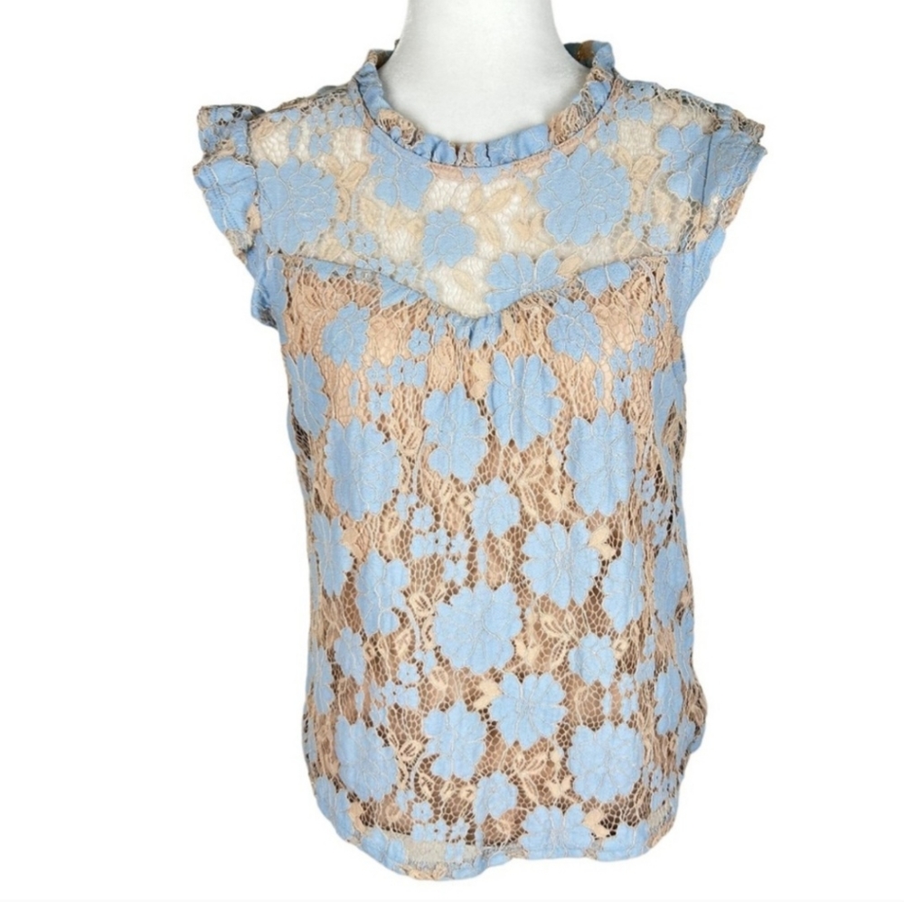 Monteau Lace Lined Flutter Sleeve Top Size Xl - image 1